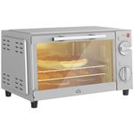 HOMCOM Mini Oven, 9L Countertop Electric Grill, Toaster Oven with Adjustable Temperature, Timer, Dishwasher Safe Baking Tray and Wire Rack, 750W, Silver