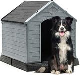 YITAHOME 34.5'' Large Plastic Dog House Outdoor Indoor Doghouse Puppy Shelter Water Resistant Easy Assembly Sturdy Dog Kennel with Air Vents and Elevated Floor (34.5''L*31''W*32''H, Black+Gray)