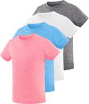 Ullnoy 4 Pack Girls Athletic Shirts Short Sleeve Dry Fit Sports T-Shirts for Kids Teens Lightweight Basic Tee Activewear Pack Gray/White/Blue/Pink M