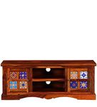 PIPERCRAFTS® Solid Sheesham Wood Home Entertainment Unit Table Set Top Box Stand Shelf TV Console in Honey Oak Finish