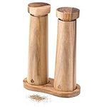 Navaris Salt and Pepper Mill Set with Tray - Adjustable Acacia Wood Salt and Pepper Grinders Shakers with Ceramic Grinding Core for Home, Restaurants