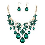 Clearine Halloween Costume Jewellery for Women Crystal Tribal Ethnic Chunky Wedding Bridal Statement Necklace Dangle Earrings Set Ruby Gold-Tone