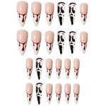 Halloween Fake Nails, 24 Pcs Halloween Ballerina Press on Nails Acrylic Press on Nails No Glue Red Blood Tear Drop False Nails for Women Girls Nail Art Cosplay Decoration A4WSJP (A, One Size)