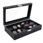 Watch Box Eyeglass Sunglass Organizer with Clear Top for Men/Women, Carbon Fiber Watch Holder Box Jewelry Case Sunglasses Storage, 6 Slot for Watch Display & 3 Compartment for Eyeglass Collection