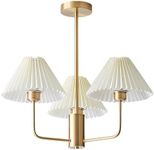 KCO Lighting 3-Lights Pleated Chandelier White Fabric Pendant Light Fixtures Mid Century Modern Gold Sputnik Chandelier Vintage Classic Chandeliers for Dining Room Bedroom