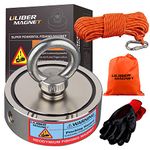 ULIBERMAGNET Strong Fishing Magnet Kit,Combined 1100lb Powerful Neodymium Magnet Heavy Duty with 65Ft Salvage Rope,Non-Slip Gloves,Pocket for Retrieving Treasure in Rivers,Lakes