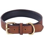 Genuine Leather Padded Dog Collar Comfortable Strong Soft Collars Best for Small Medium and Large Breed Dogs （Brown）(S)