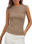 PRETTYGARDEN Women's Ribbed Tank Tops Trendy Casual Summer 2025 Cap Sleeve Slim Fitted Knit Basic Tee Shirts Blouse (Khaki,Large)