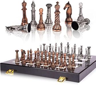 Agirlgle Retro Metal Chess Set for Adults & Kids - Marbling Chess Board with Chess Pieces - Travel Chess Set with Metal Pieces - Folding Chessboard - Ideal for Beginners & Professional Players