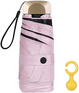 Vicloon Mini Umbrella, Pocket Umbrella (Pink) with Golden Handle, 210T Black Rubber Cloth & 6 Aluminum Alloy Ribs, Foldable Compact Travel Umbrella, UPF>50+ UV Resistance