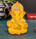 Gold Art India Yellow Mukut Ganesha - Good for Divine Home/Office Decor, Car Dashboard Idol, Housewarming Gift(Mukut Yellow Terracotta 3.5")