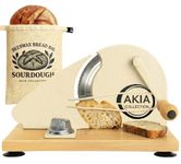 2-in-1 Manual Bread Slicer for Homemade Bread and Sourdough Rounds with Beeswax Bag - Hand Crank Sourdough Slicer & Cutter, Adjustable Thickness 0-0.8 inch, Stainless Steel - Akia Collection