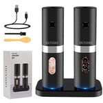 Rechargeable Electric Salt and Pepper Grinder Set with Double Charging Base, Support Battery Operated, Refillable Spice Automatic Mill Shakers Set with Adjustable Coarseness and LED Light