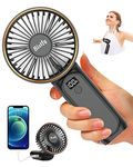 Bistfy Portable Handheld Fan 5200mAh Ultra Quiet 6 Speeds USB C Mini Desk Fan with Digital Display, Foldable Personal Fan with Lanyard as Neck Fan and Powerbank for Outdoor Indoor