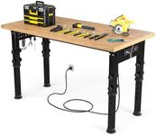 YITAHOME 48 inch Adjustable Work Bench with Wood Top Workbench for Garage W/Pegboard & Power Outlets Heavy-Duty Workstation, 2000 LBS Load Capacity for Workshop, Office, Home Outdoor