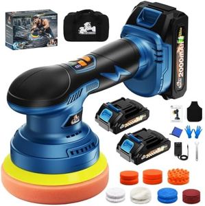 Cordless Car Polisher & Buffer, 21V Dual 2000mAh Batteries, 8-Speed Orbital Polishing Machine with LED Display, 18PCS Kit for Car Detailing, Wax & Scratch Repair