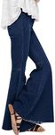 Women's Fashion Bell Bottom Pants High Waist Tassel Stretch Curvy Fit Jeans,10/12,Dark Blue 67
