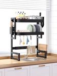 IBELL DR193SM Dish Rack for Kitchen, Adjustable Length Bartan Stand for Drying, Carbon Steel, Kitchen Organizer/Drainer Shelf/Utensils Storage (Black)