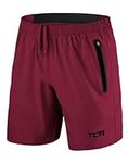 TCA Men's Elite Tech Lightweight Running or Gym Training Shorts with Zip Pockets - Carmine Red, XXXL