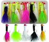 JSHANMEI 20pcs/box Crappie Jigs Assorted Colors Fly Fishing Lures Jig Head Hook With Marabou Chenille for Bass Pike Walleye Fishing Jig With Feather, Fishing Hard Lure Accessory Ice Fishing Jigs