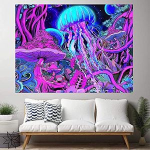 Meagtlva Jellyfish Tapestry,TrippyTapestry,Weed Tapestry for Bedroom Aesthetic Hanging Tapestry Backdrop Wall Blanket Living Room Dorm (150x130cm, Jellyfish Mushroom)