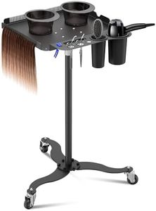 Salon Tray on Wheels,Metal Tray Rolling Cart with 2 Magnetic Bowls,Tattoo Tray, Salon Station with Hairstylist Holder and Hair Separator Stand,Multi-Function Adjustable Salon Tray with Wheels