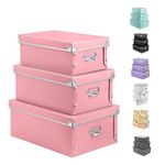 XUCHUN File Storage Boxes, Foldable Storage Bins with Lid 3 in 1 Set, Press-Stud Fastening, Moisture-Proof, Space Saving Storage, Storage Box for Photoes, Files, Closets