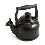 Le Creuset Traditional Stove-Top Kettle with Whistle, Suitable for All Hob Types Including Induction, Enamelled Steel, Capacity: 2.1 L, Black Onyx, 40102021400000