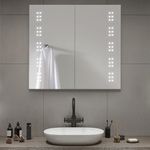 Warmiehomy Bathroom Mirror Cabinets with LED Lights,650x600mm 60 Lights Double Door Illuminated Bathroom Mirror Cabinet with Shaver Socket Sensor Switch Demister Pad