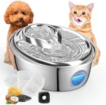 ORSDA Stainless Steel Cat Water Fountain, Automatic Pet Water Fountain, 100oz/3L Drinking Fountain Dog Water Dispenser with Water Level Window- 4Pcs Filters (D66)