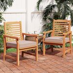 PHI VILLA 2 Pieces Acacia Wood Outdoor Dining Chairs with Cushions, Patio Oil Finished Wooden Armchairs Set of 2, Natural Teak Dining Chairs for Deck, Yard, Porch