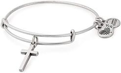 Alex and Ani Divine Guides Expandable Bangle Bracelet for Women, Cross Charm, Rafaelian Silver Finish, 2 to 3.5 in