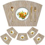 Kreatur Woven Vinyl Placemats for Dining Table Durable Heat Resistant Washable Wedge Placemats for Round Table,Placemats Set of 6,Gold