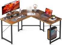 Casaottima L Shaped Gaming Desk with Monitor Stand, Corner Desk Gaming Table for Home Office, Computer Desk Sturdy Writing Workstation for Small Space, 51 inch, Rustic Brown