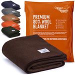 Woolly Mammoth Woolen Co. Extra Large Merino Wool Camp Blanket The Perfect Outdoor Gear Bedroll for Bushcraft, Camping, Trekking, Hiking, Survival, or Throw Blanket at The Cabin. (Brown), 66'' x 90''