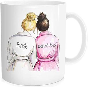 Bride Wedding Day from Maid of Honor Bridesmaids, Bridal Bachelorette Party Favors from Best Friend Bestie, Halloween, Coffee Mug White Ceramic 11 oz