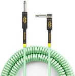 M MAKA Premium Guitar Coil Cable 30 Feet, Instrument Coiled Curly Cord for Guitar Bass, 1/4 inch Right Angle to Straight, Surf Green