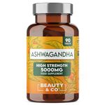 Ashwagandha 5000mg 90 Tablets, Super High Strength Ashwagandha- 3 Months Supply from Beauty & Co, Pure Ashwagandha, Vegan, Made in The UK.