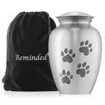 Reminded Pet Cremation Urns for Dog and Cat Ashes, Memorial Paw Print Urn - Large Up to 110 Pounds Silver