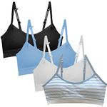 Popular Girls Padded Training Bra Pack – Crop Cami Training Bras for Girls. Seamless Bra Design with Removable Padding, Blue Stripe, 10-12 Years