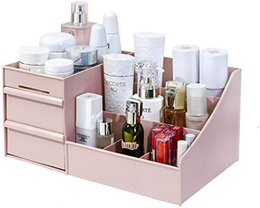 Simbuy Makeup Organizer for Vanity— Bathroom Countertop Cosmetics Organizer with Drawers for Lipstick, Brushes, Lotions, Eyeshadow, Nail Polish and Jewelry (Pink)