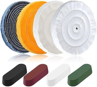 8PCS 8 Inch Buffing & Polishing Wheel Kit for Bench Grinder, 1/2" Arbor Hole, Denim/Yellow/White/Flannel Polishing Wheels with 4 Buffing Compound Set,Polishing Rouge Bars
