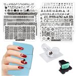 FingerAngel 21Pcs Nail Stamp Plate Set 16Pcs Mix Design Stamping nail Art Plate + 2Nail Stamper + 2Scraper+1Pcs Case Nails Art Stamping Plate Scraper Stamper Set Leaves Flowers Nail plate V17-32