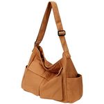 Canvas Messenger Bag Hobo Shoulder Bag Crossbody Bag with Multiple Pockets Large Tote Bag Handbag for Women Men, Brown