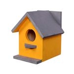 Cket Bird House for Balcony and Garden Hanging for Sparrow, Hummingbird, Kingfisher Bird Nest for Balcony Made with Water Resistant Wooden with Hanging and Wall Patch (Wooden-Yellow) (Pack of 1)