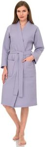 TowelSelections Womens Waffle Robe, Kimono Spa Bathrobe Soft Bath Robe for Women, Lavender, X-Small-Small