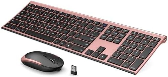 Wireless Keyboard and Mouse, Vssoplor 2.4GHz Rechargeable Compact Quiet Full-Size Keyboard and Mouse Combo with Nano USB Receiver for Windows, Laptop, PC, Notebook-Black and Rose Gold