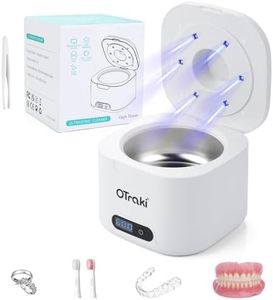 OTraki 49kHz Ultrasonic Retainer Cleaner, 350MLProfessional Denture Cleaner with 6 UV-Light and 4 Mode LED Digital Timer for Mouth Guard, Watch, Ring, Jewelry Cleaners Machine, White