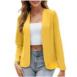 AMhomely Womens Casual Short Blazers 3/4 Sleeve Office Business Open Front Suit Jackets LadiesFormal Cropped Blazer Jackets Ruched Open Front Fitted Coat