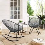 Grey Outdoor Rocking Chair, Patio Chair, Garden Furniture, Outdoor Chair, Porche Chair, Yard Furniture, Vinyl Cord Wicker Chair, All-Weather Indoor/Outdoor Round Lounge Chair, Bistro, Acapulco Chair